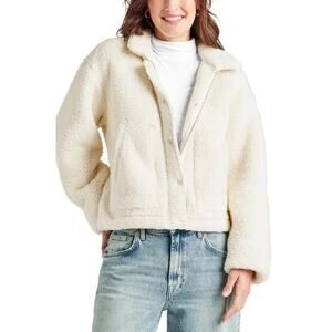 Splendid Women Pale Oak Sherpa Tina Comfort Warm Cozy Boxy Short Jacket Size XL